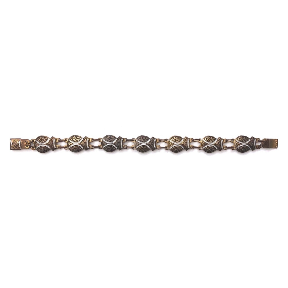 Vintage Spanish Damascene Brass Link Bracelet